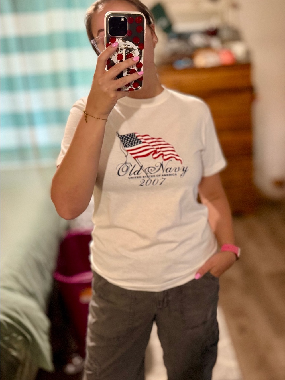 Old Navy White Tee with American Flag Graphic